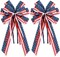 2 PCS Large Patriotic Wreath Bows – Red, White & Blue Stars and Stripes Ribbon Bows for 4th of July, Independence Day, Memorial Day, Veterans Day – American Flag Front Door Indoor & Outdoor Decorations